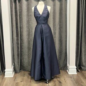 Oynx Satin Twill V-Neckline Gown- Style D747- Size 14